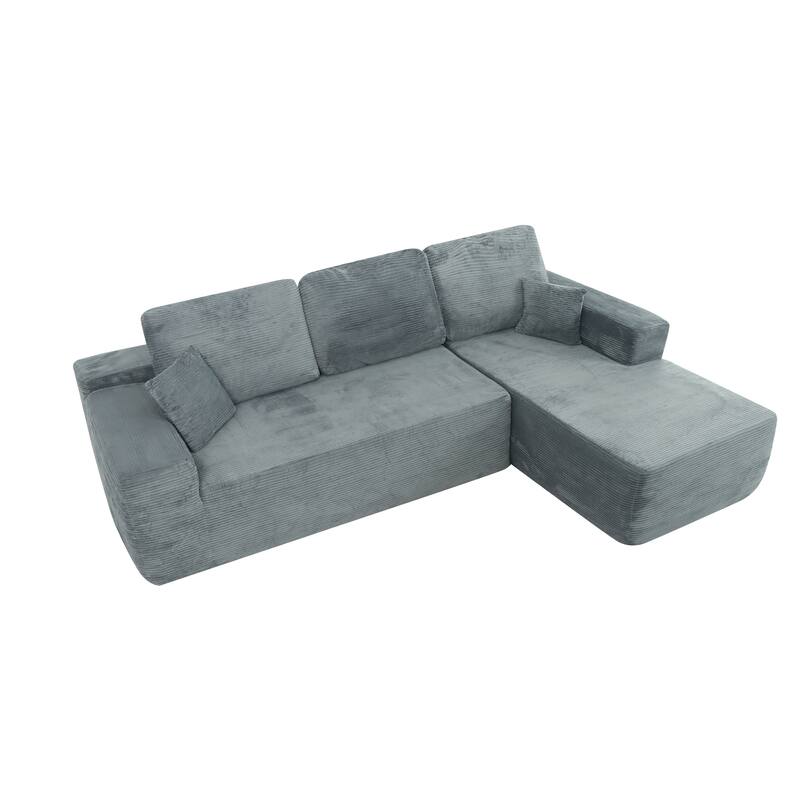 L-Shaped Modular Sectional Sofa with Chaise Lounge, Corduroy Upholstered Cloud Couch, Deep Seat Sofa with 2 Pillows