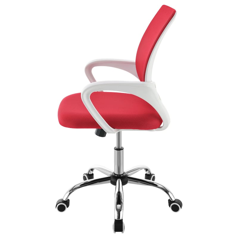 Fera Rolling Office Chair, Adjustable Chrome Base, Red Mesh Fabric