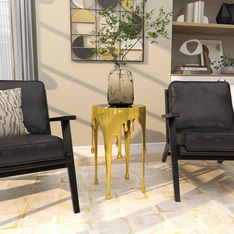 Aluminum Metal Accent, Console, and Coffee Table Collection with Drip Melting Design and Smoke Shaded Glass Top Multiple Colors