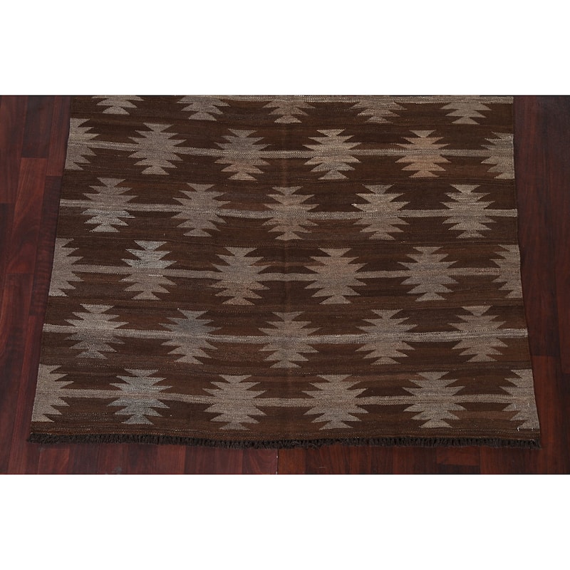 Natural Dye Kilim Oriental Geometric Tribal Wool Area Rug Flat-woven - 4'9" x 6'9"
