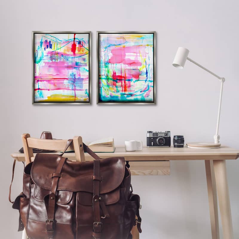 Stupell Vibrant Chaos Abstractions Framed Floater Canvas Wall Art Design By Gemma Bardot (Set of 2)