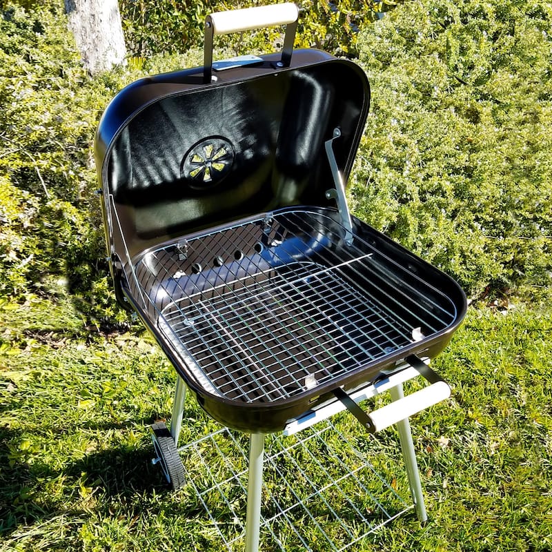 Amara 18 Inch Ultra Portable BBQ Grill in Black with Stay-Cool Wood Handles