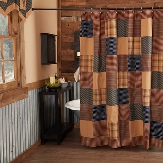 New BURGUNDY TAN NINE PATCH STAR SHOWER CURTAIN Bath Primitive Country IN STOCK 