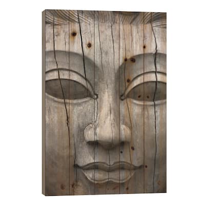 Buddha's Face Print On Wood by Unknown Artist - Multi-Color