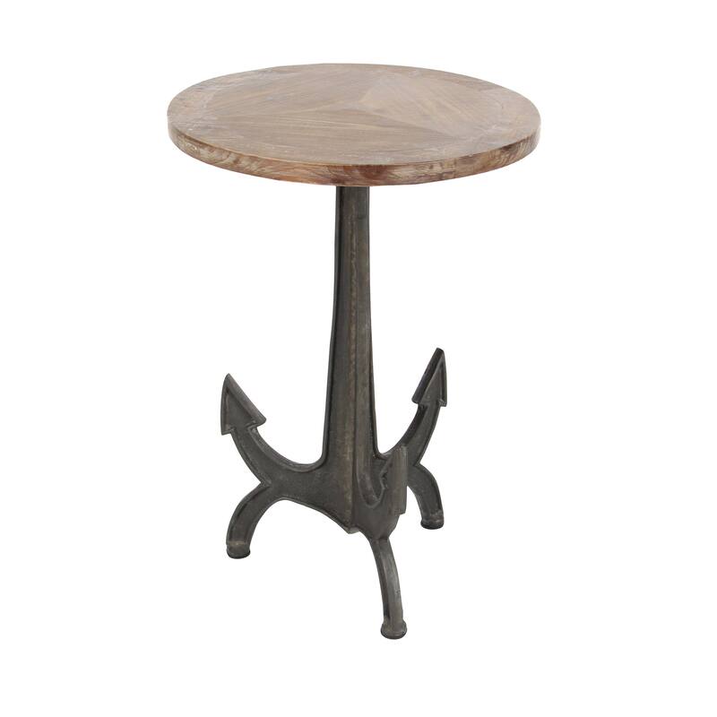 Black Metal Anchor Accent Table with Brown Wood Top