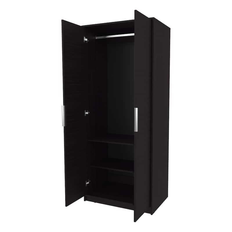 Wardrobe Berlin, Two Doors, Hanging Rod, Two Shelves, Shoe Rack, Bedroom, Wengue