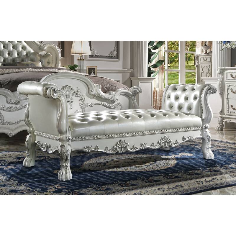 Adison Cream and Bone White Bench with Nailhead Trim