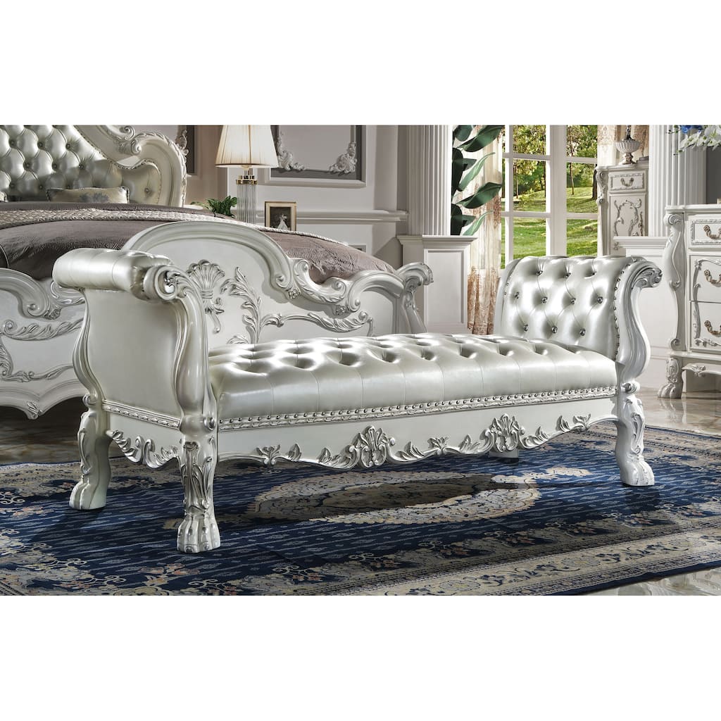 Adison Cream and Bone White Bench with Nailhead Trim