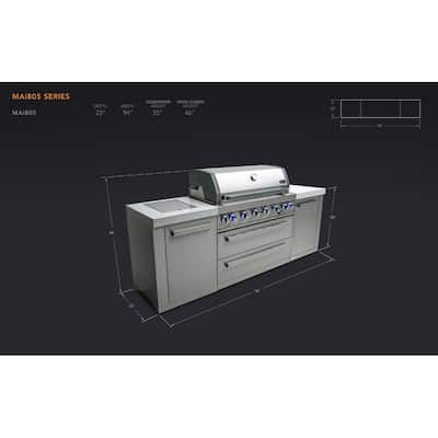 Mont Alpi MAi805 44-inch 6-Burner 115000 BTU Stainless Steel Gas Outdoor Kitchen Bar Barbecue Modular Island Grill