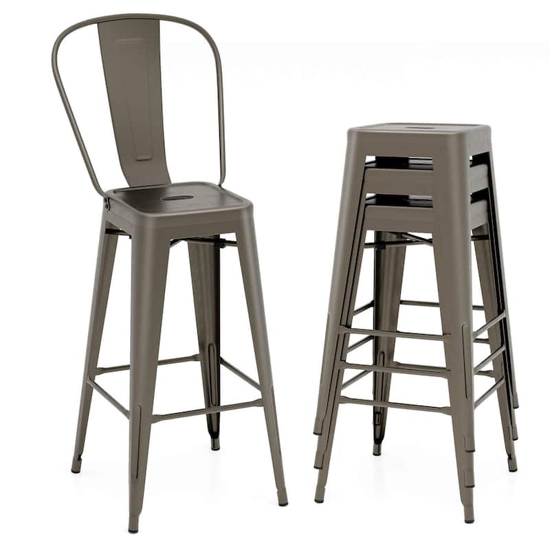 Costway Set of 4 High Back Metal Stool 30'' Seat Bar Height Industrial
