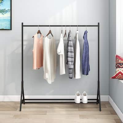Single Rod Clothes Rack with Shoe Shelf for Bedroom