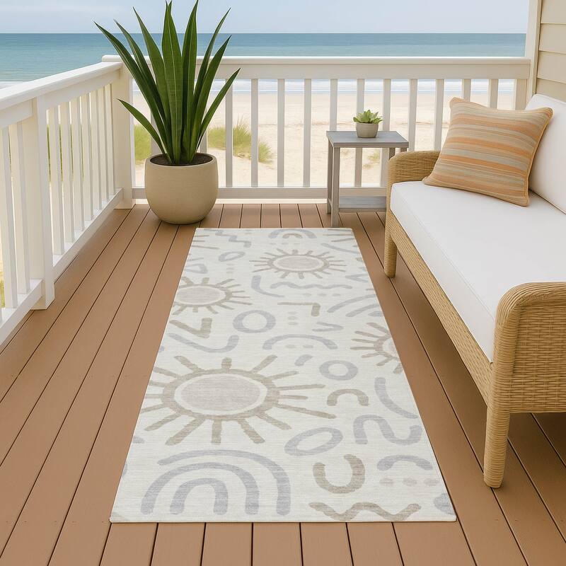 Machine Washable Indoor/ Outdoor Modern Sol Chantille Rug - Ivory - 2'3" x 7'6"