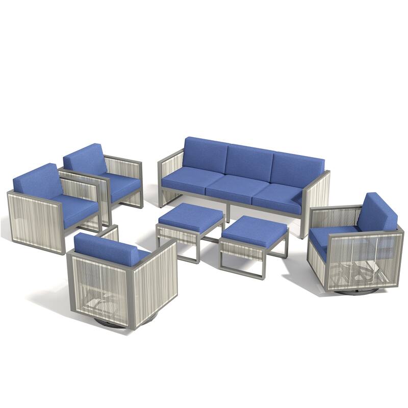 Pocassy 7-Piece Outdoor Sofa Swivel Chair with Ottoman