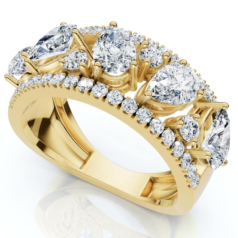 Bliss Diamond 1 1/2Ct Multi-Shape Cluster Diamond Anniversary Ring Gold Lab Grown - 7.5 - Yellow