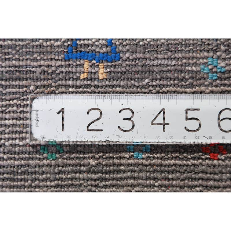 Hand Knotted Oriental Viscose Silk Carpet Tribal Stripe Greys & Charcoal Gabbeh Area Rug - 9' 9'' X 8' 0''