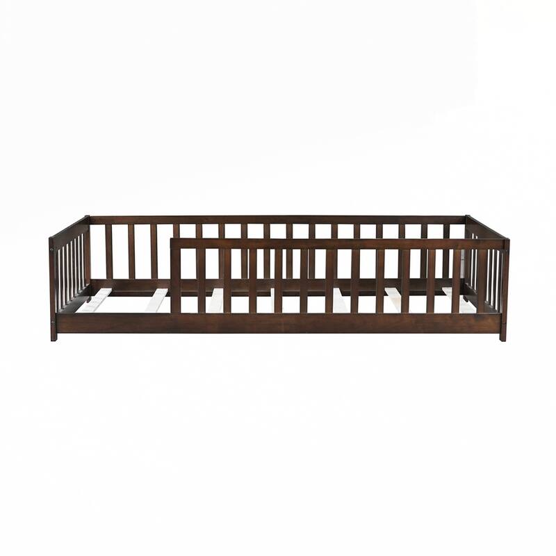 Rubber Wood Floor Bed with Fence without Door