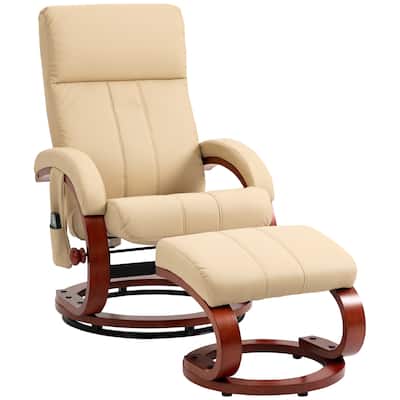 Beige Modern 26" High Back Upholstered 360° Swivel Recliner Chair with Remote Control and Wood Base