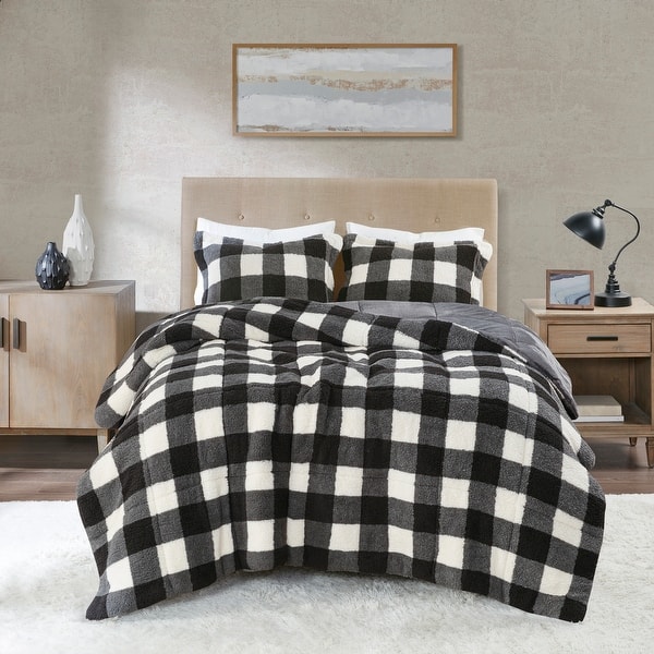 Shop True North By Sleep Philosophy Mason Ivory Black Print Sherpa Down Alternative Comforter Set Overstock 31930394