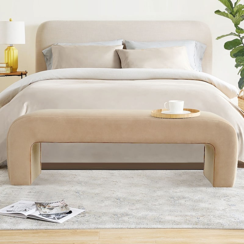60" Velvet Upholstered Waterfall Bench