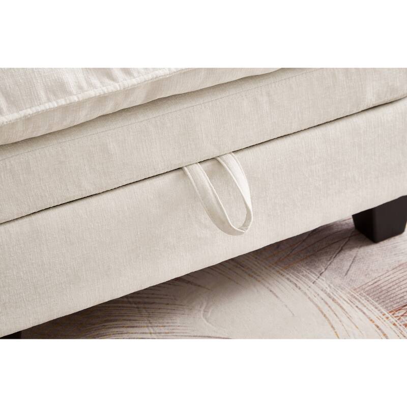 Cloud Lazy Chaise Lounge, Single Sofa Chair & Storage Ottoman Set of 2, Oversize Chenille Upholstered Lounge Sleeper Sofa