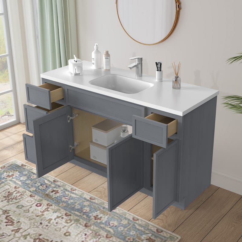 Vanity Art 57" Birch Freestanding Bathroom Vanity Cabinet without Top