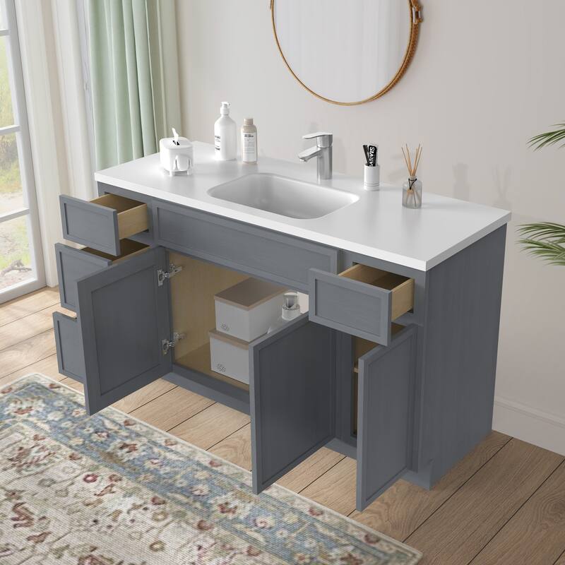 Vanity Art 60" Birch Freestanding Bathroom Vanity Cabinet without Top
