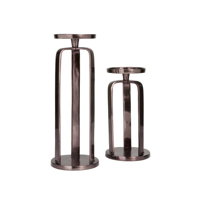 CosmoLiving by Cosmopolitan Black, Silver or Gold Aluminum Pillar Geometric Candle Holder (Set of 2) - S/2 14", 10"H