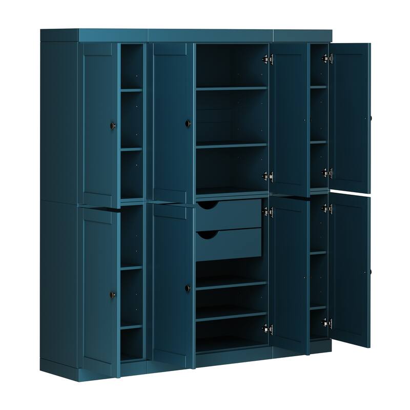 Palace Imports 100% Solid Wood 65" Pantry Cabinet with Shaker Doors, 2-Drawers and Adjustable Shelves