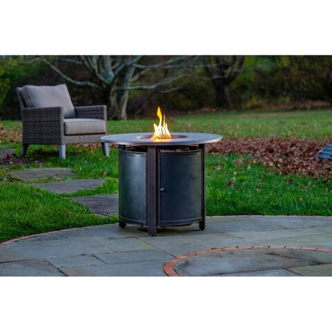 Hartwick 34" Round Gas Fire Pit Chat Table with Clear Glass Fire Beads - 34" Round