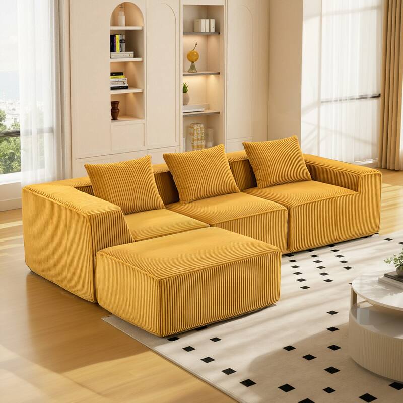 Modular Sleeper Sofa Bed Corduroy L-shaped Sectional Sofa with Chaise Floor Standing Multi Person Compressed Sofa with Ottoman