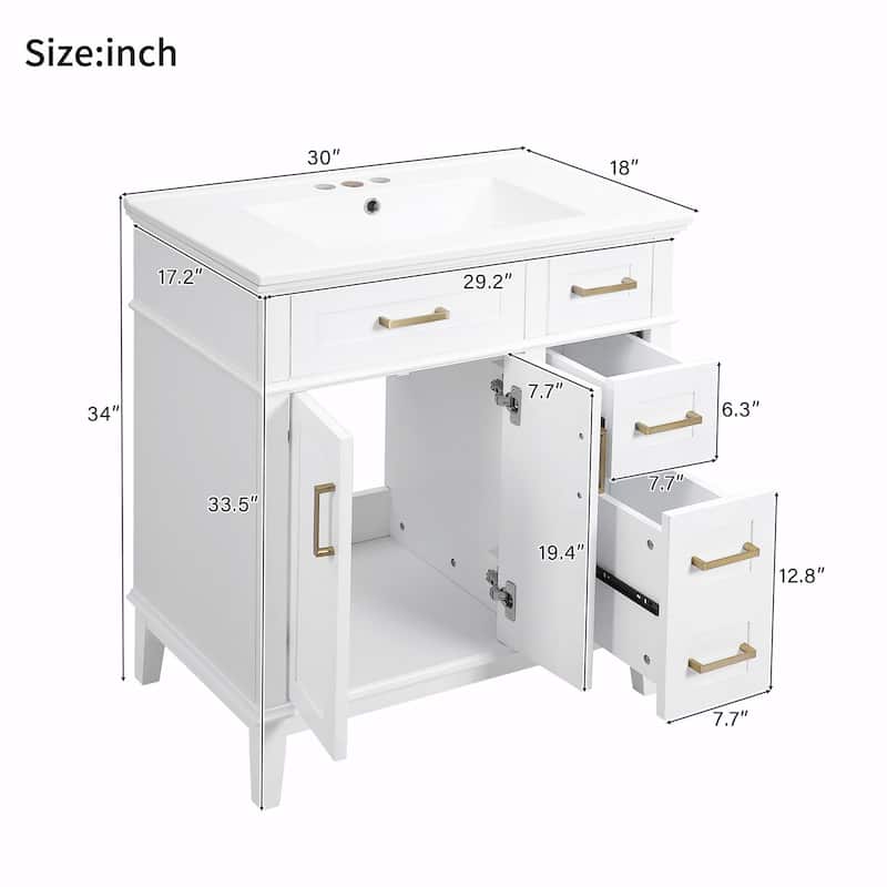 30" Bathroom Vanity with Ceramic Sink