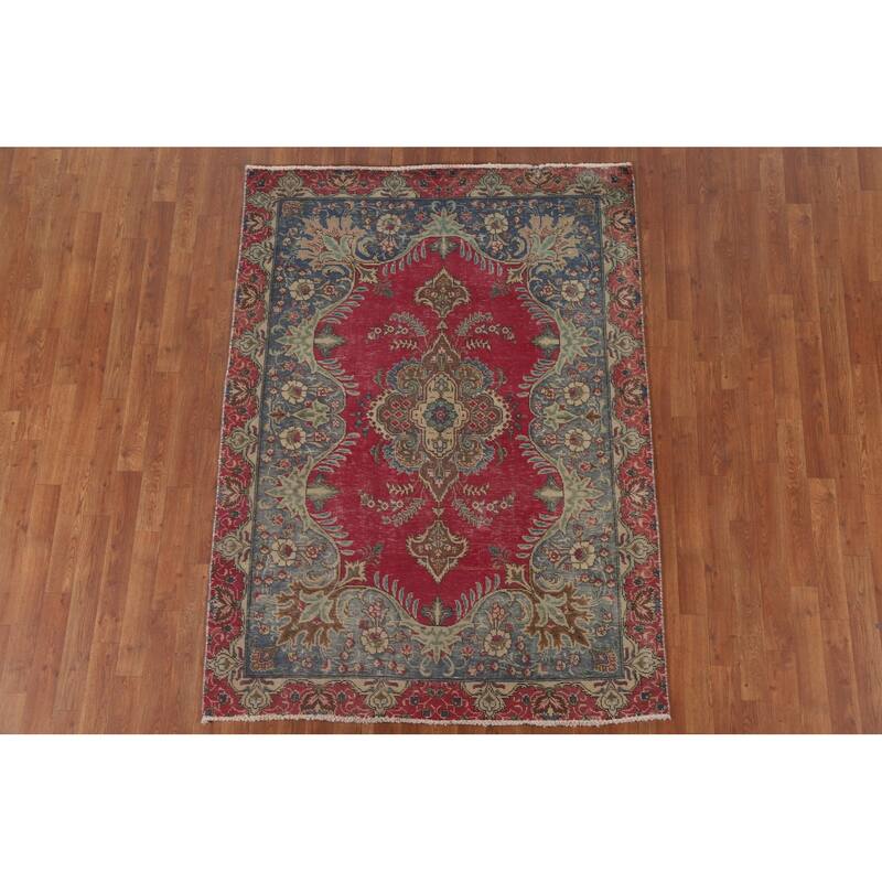 Tabriz Persian Vintage Area Rug Handmade Wool Carpet - 4'7" x 6'4"