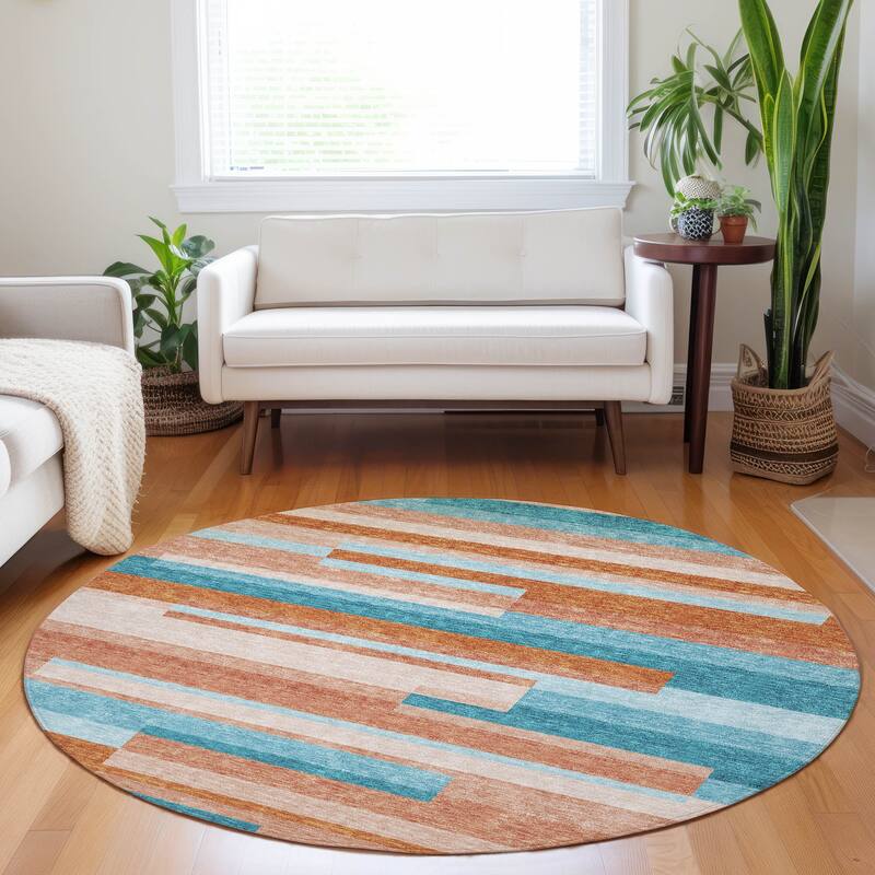 Machine Washable Indoor/ Outdoor Modern Stripes Chantille Rug
