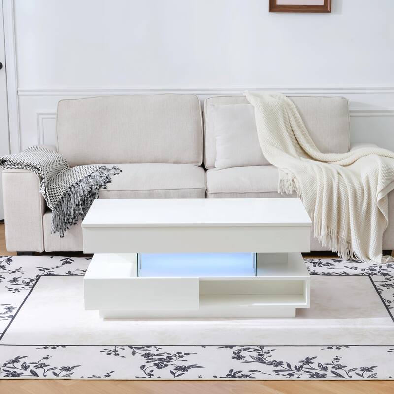 39.3" Lift Top Coffee Table with Hidden Compartment, 2 Storage Drawers and Adjustable LED Lights