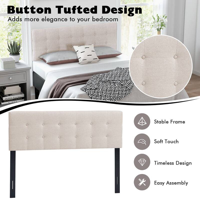 Gymax Full/Queen Size Headboard Linen Fabric Upholstered Button Tufted