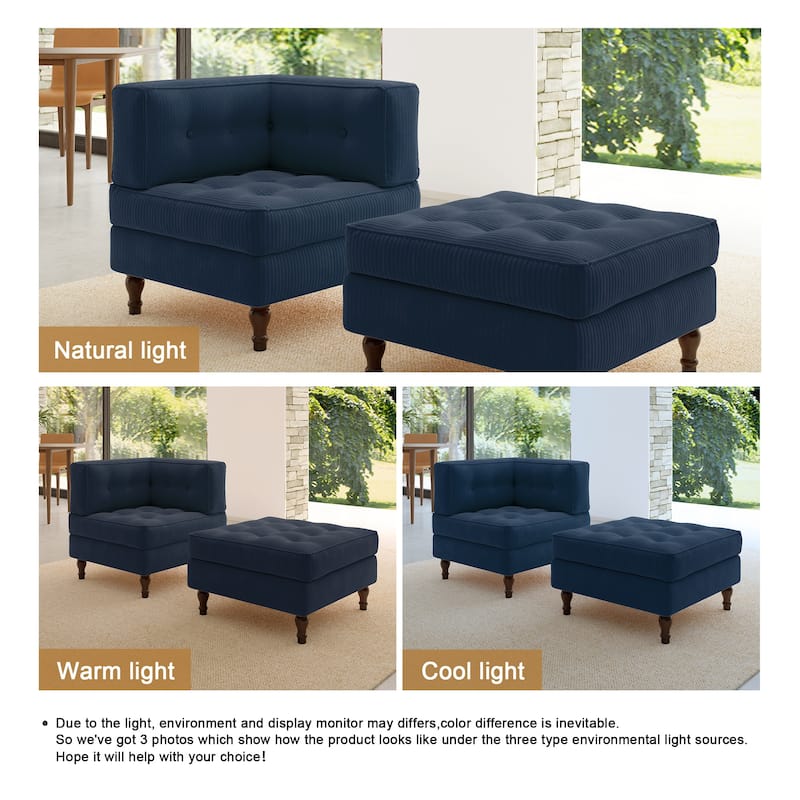 Corduroy Tufted Accent Chair Armchair and Ottoman Set