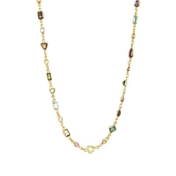 Gold Plated Sterling Silver Assorted Tourmaline Station Necklace