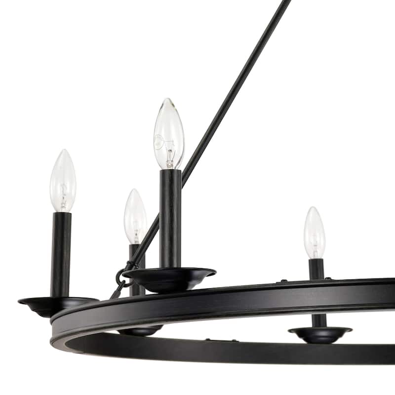 Eva 9-Light Antique Black Wagon Wheel Candle Style Round Chandelier - 40 inches in diameter x 32 inches H