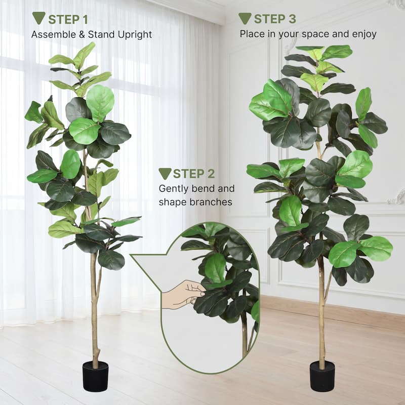 7" Artificial Fiddle Leaf Fig Tree in Black Plastic Pot