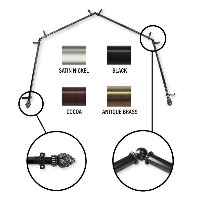 InStyleDesign Lotus 4-Sided Bay Window Curtain Rod - Black - 28-48 inches per side