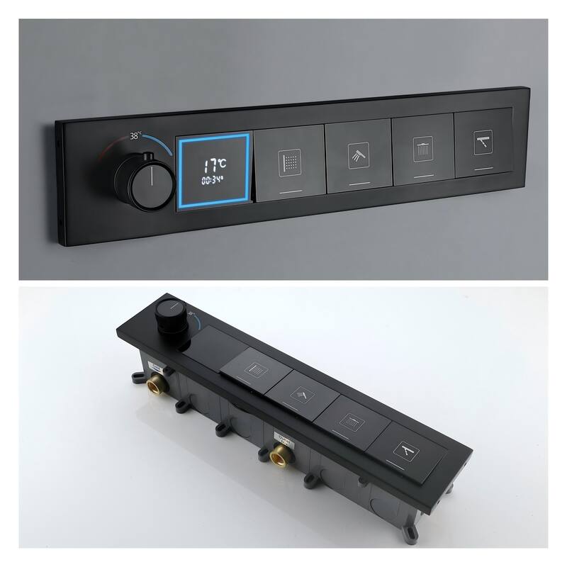 Modland Square Digital Rain and Waterfall Shower System with High-pressure Handheld Showerhead & 4 Massage Jets