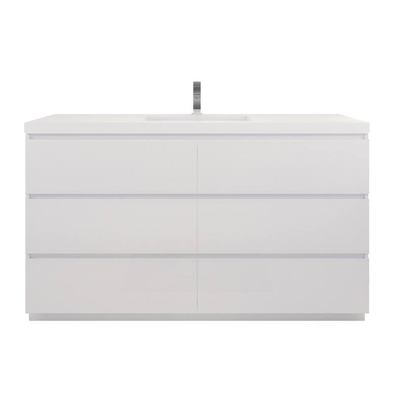 Aron 60'' Freestanding Vanity with Single Reinforced Acrylic Sink - 60'' Width - High Gloss White