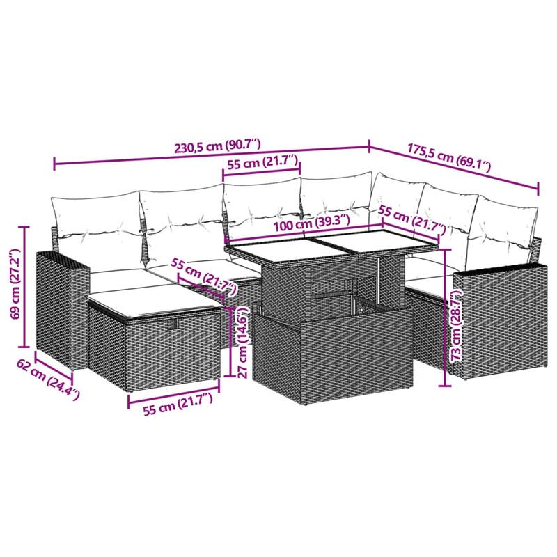 vidaXL Patio Sofa Set with Cushions Outdoor Furniture 8 Piece Poly Rattan