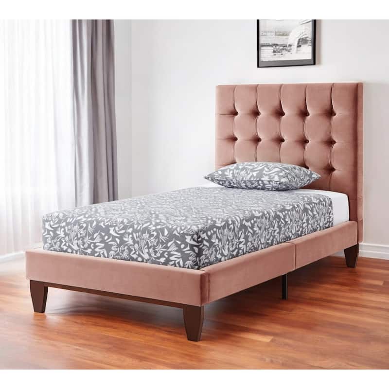 Blush Solid Wood Twin Tufted Upholstered Velvet Bed