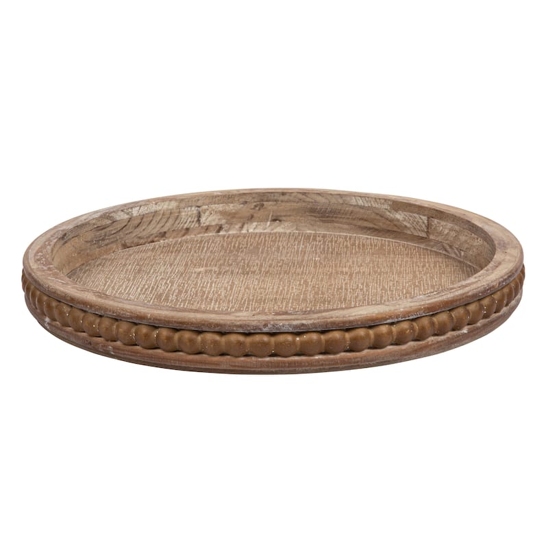 Round Decorative Wood Tray - 1-Tier - Brown