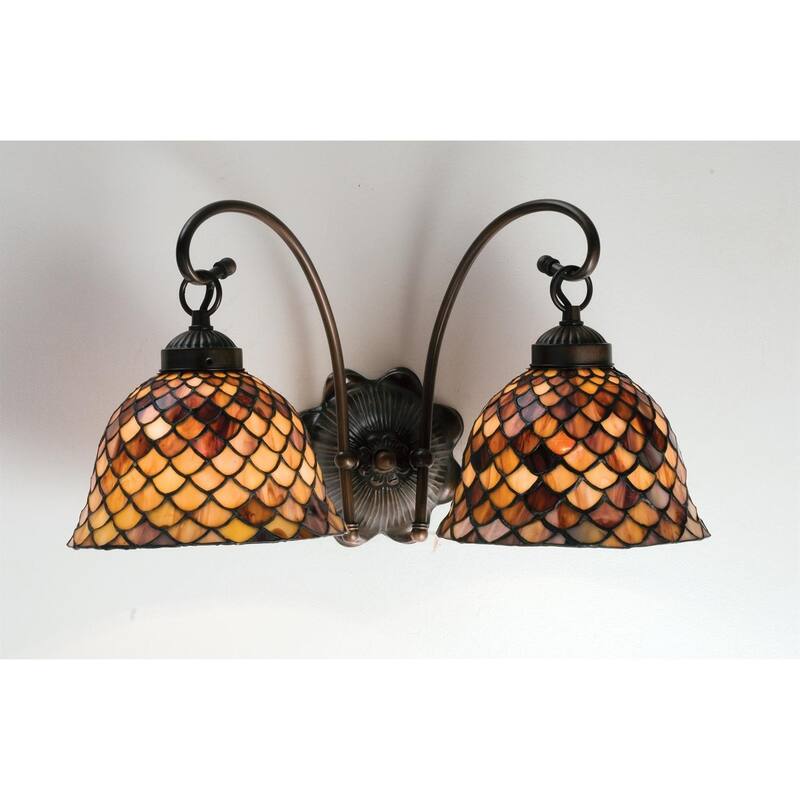 Meyda Tiffany Fishscale 18" Wide 2 Light Wall Sconce with Stained - Mahogany Bronze