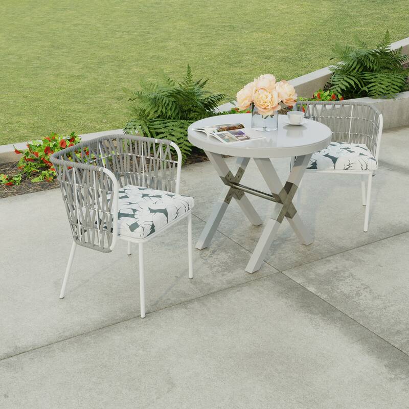 19" x 17" Outdoor Seat Cushion with Ties - Set of 2 - 19" W x 17" L x 2" H - Carano Stone
