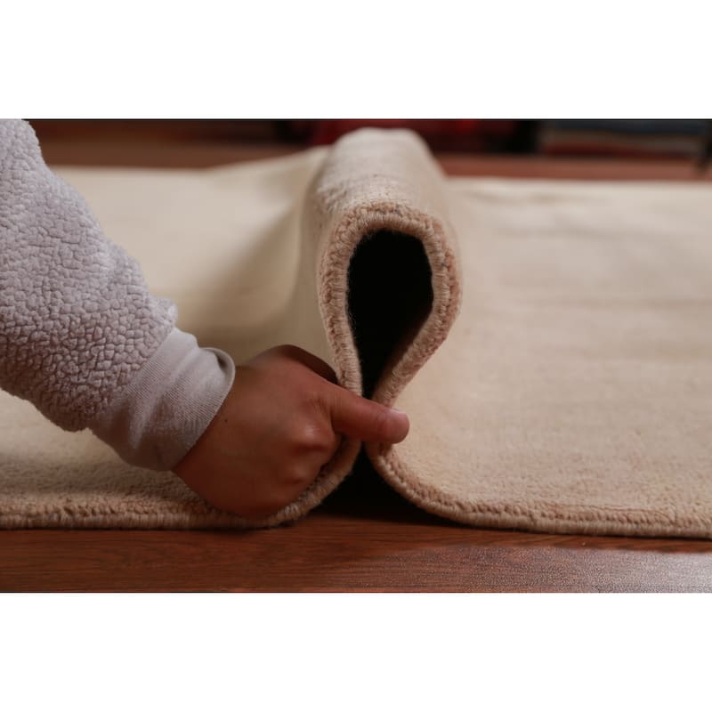 Hand Knotted Oriental 100% Wool Carpet Modern Solid Peach Gabbeh Area Rug - 12' 7'' X 9' 1''