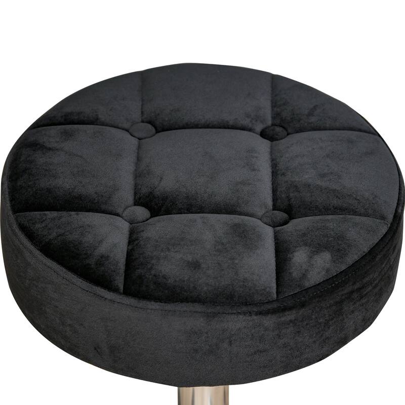 HOMCOM Round Vanity Stool with Height Adjustable Lift, Luxury Style Upholstery and Swivel Seat and Wheels - 13.75"x13.75"x24"