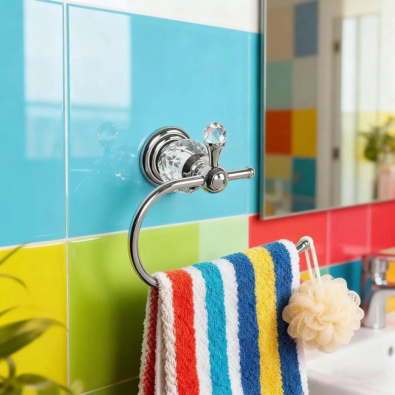 Elegant Wall-Mounted Towel Ring With Crystal Handle - 5.12'' H X 3.74'' W X 7.48'' D